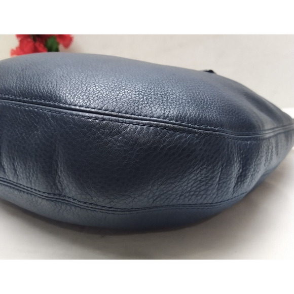 Michael Kors Rhea Blue Pebbled Leather Zipper Pocket Hobo Shoulder Bag - Picture 16 of 16